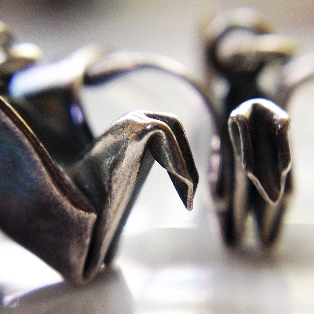 Origami Peace Crane<br>Fine Silver Earrings