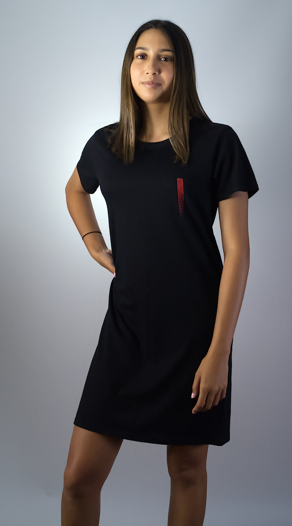Women's black limited edition Art-Dress 'OctoBeast' by Steven Fellowes, GOTS certified organic cotton, front view