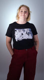 Women's black Art-Shirt 'The Second Wave' by Cyrano Denn GOTS certified organic cotton, front view
