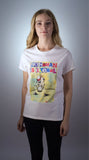 Women's natural Art-Shirt, design by Cyrano Denn 'No Human is Illegal' GOTS certified organic cotton front view